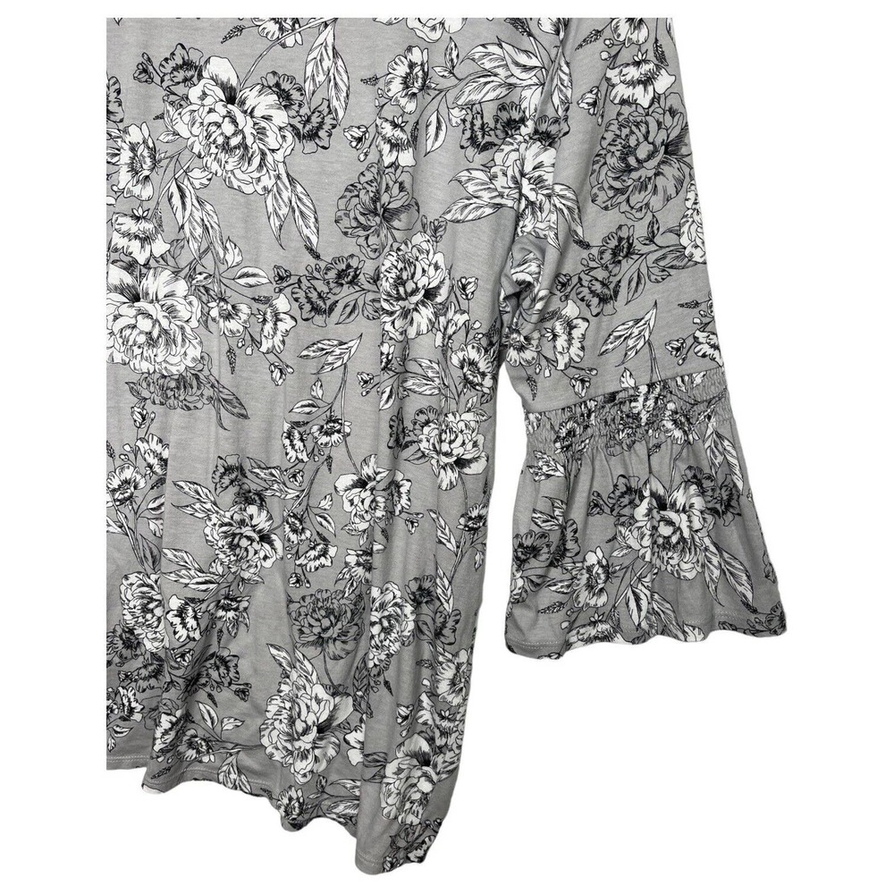 J Jill Top Womens L Floral Smocked Bell Sleeve Round Neck Modal Cotton Boho Gray - Picture 11 of 13